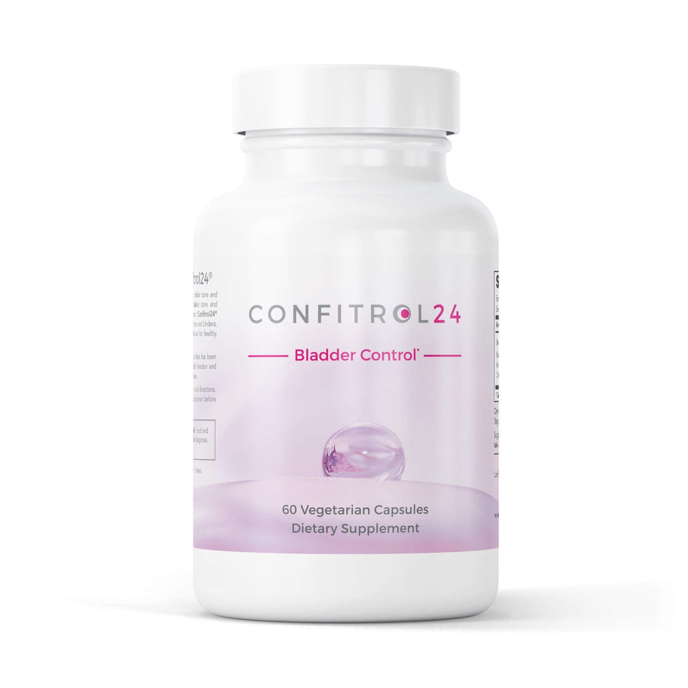 Leading Edge Health Confitrol24 bottle pour illustrating easy, discreet daily use for bladder support.