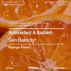 LeafStory Collagen Glow Jelly orange flavor close-up highlighting ease of use.