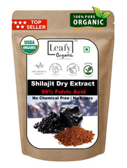 Leafy Organic Shilajit powder bottle — pure fulvic-rich extract for daily vitality support.