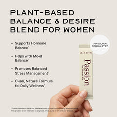Lean Nutra Passion bottle front showcases hormone-support blend for women.