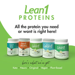 LEAN1 vanilla tub with glass shake conveys a satisfying, flavorful hunger-curbing option.