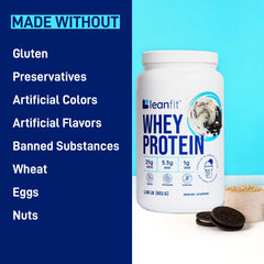 Cross-flow microfiltered whey illustration on LeanFit tub.