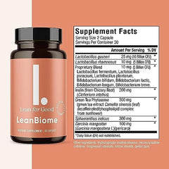LEANFORGOOD LeanBiome label closeup reveals 9-strain blend and capsule count