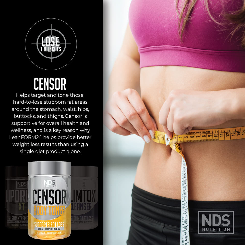LeanForm24 CENSOR softgels bottle front targeting hard-to-slim areas