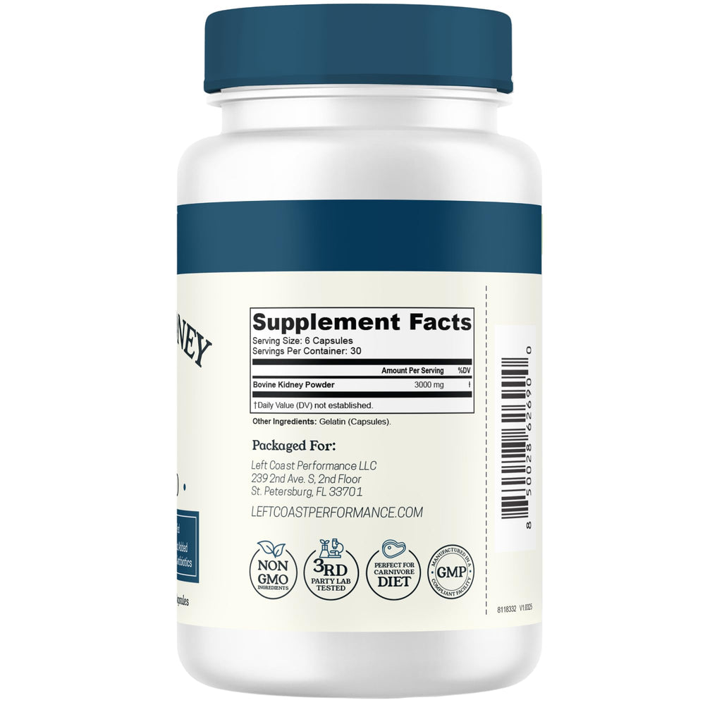 Left Coast Performance non-GMO beef kidney capsules offer pure nourishment