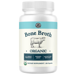 Left Coast Performance grass-fed bone broth capsules bottle for convenient joint and gut support.