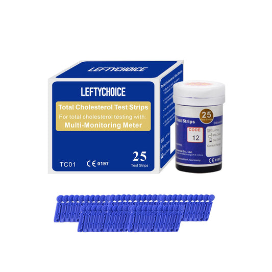 LEFTYCHOICE 25-pcs total cholesterol test strips compatible with LCLBM-01 for at-home testing