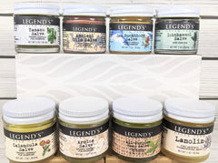 Legend's Creek Ancient Oil salve jar blends traditional botanicals.