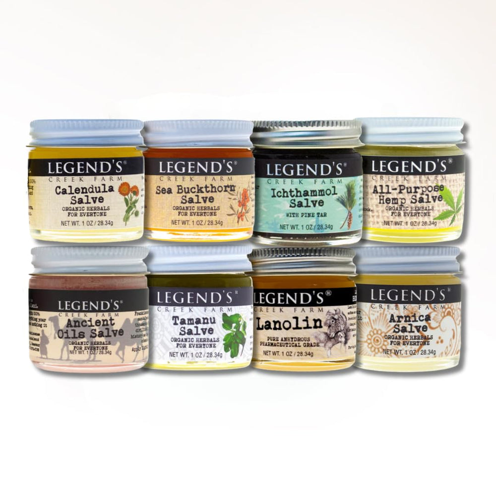Legend's Creek Herbal Salve Bundle 8-pack box and jars for gifting and self-care.