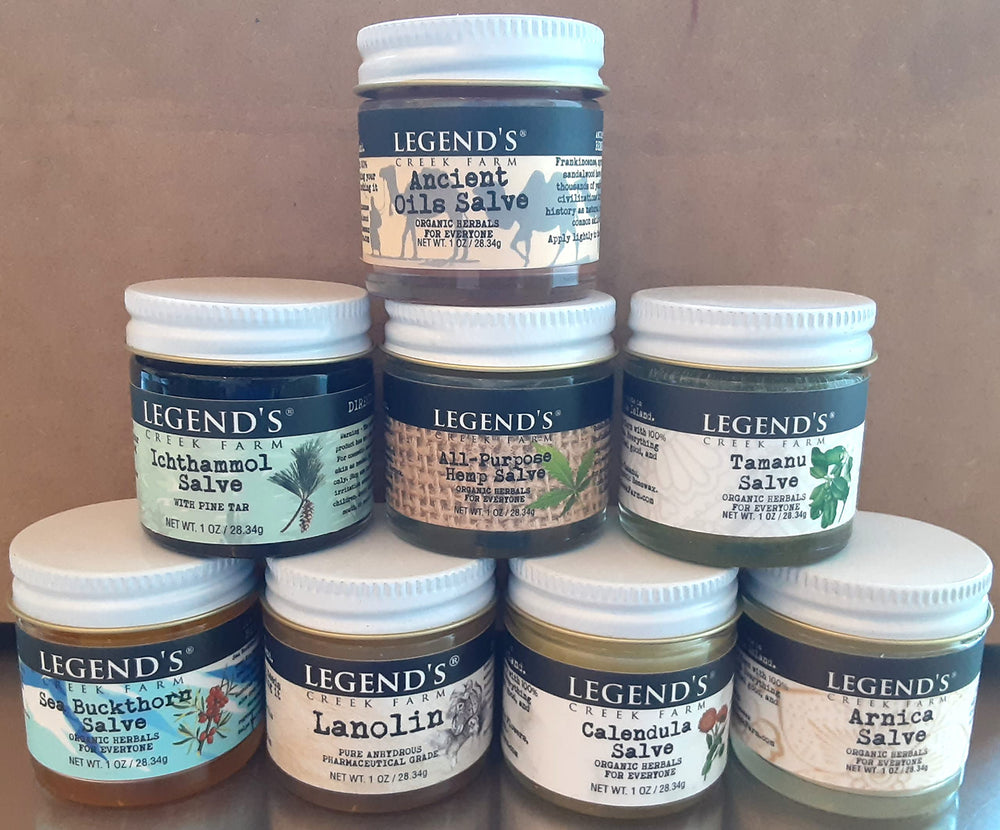 Legend's Creek Arnica salve jar aids recovery and comfort.