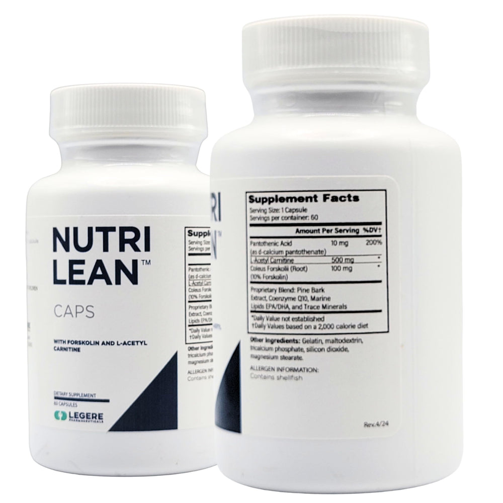Legere NutriLean label on bottle shows 60 capsules for wellness.