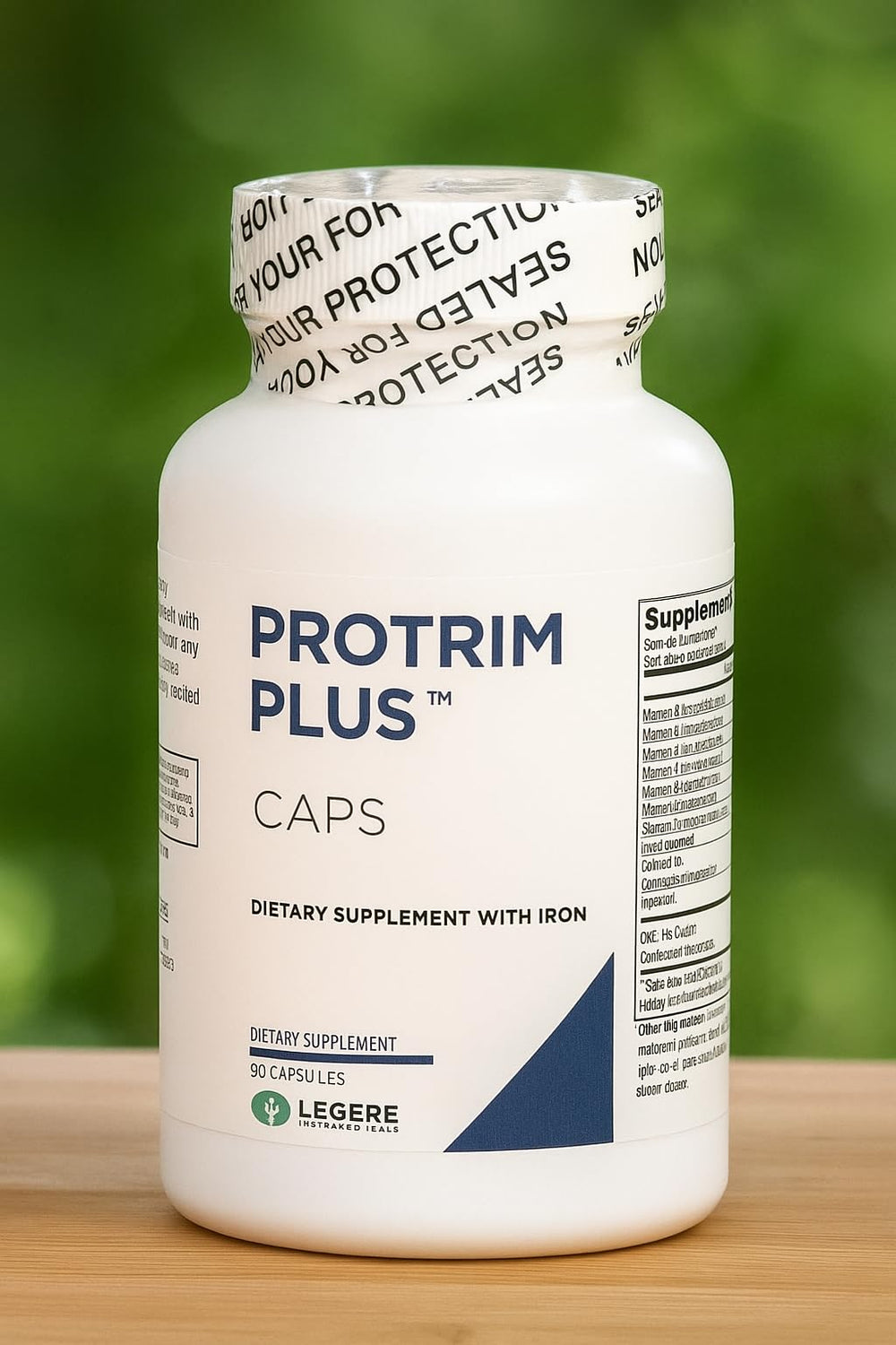Legere Protrima Plus capsules-dosing shown for a daily wellness routine.