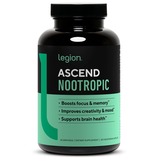 LEGION Ascend bottle closeup with alpha-GPC focus support.