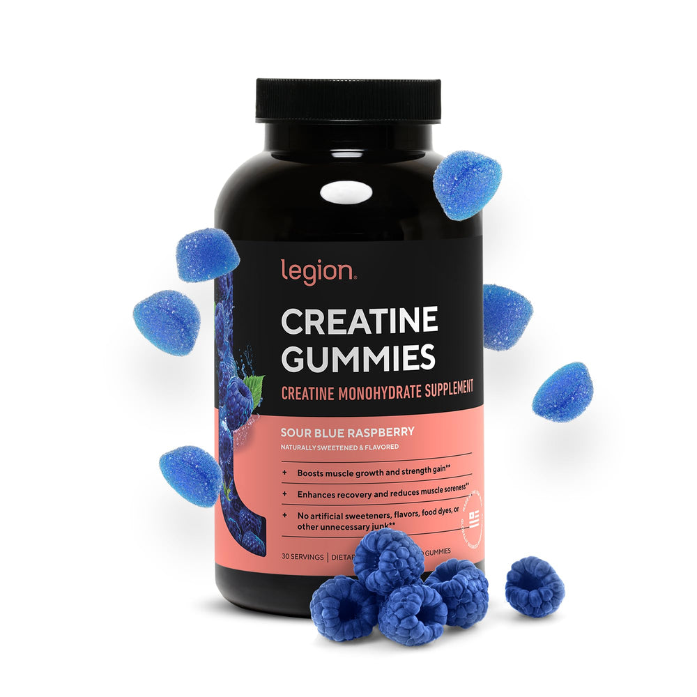 LEGION Creatine Monohydrate Gummies bottle for convenient workouts.