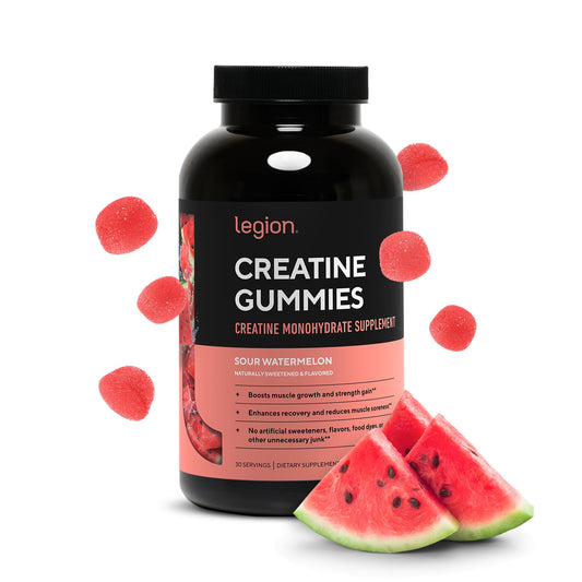 LEGION Creatine Monohydrate Gummies bottle for convenient daily strength support.
