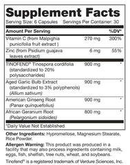 LEGION Immune bottle back view with dosage and supplement facts