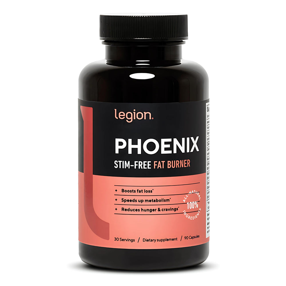 LEGION Phoenix fat burner bottle front with transparent label
