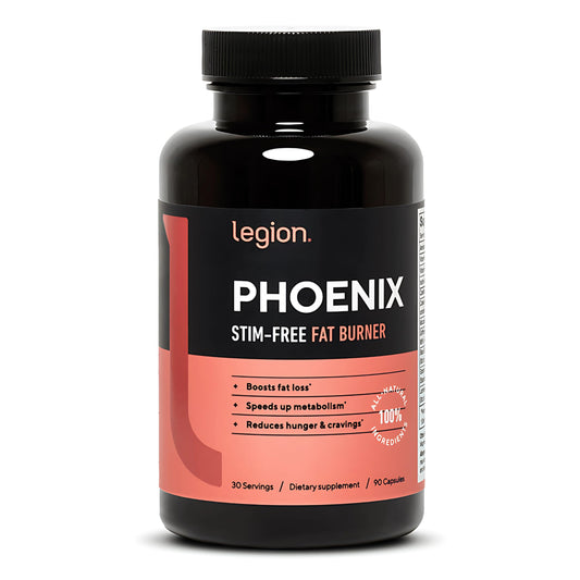 LEGION Phoenix fat burner bottle front with transparent label