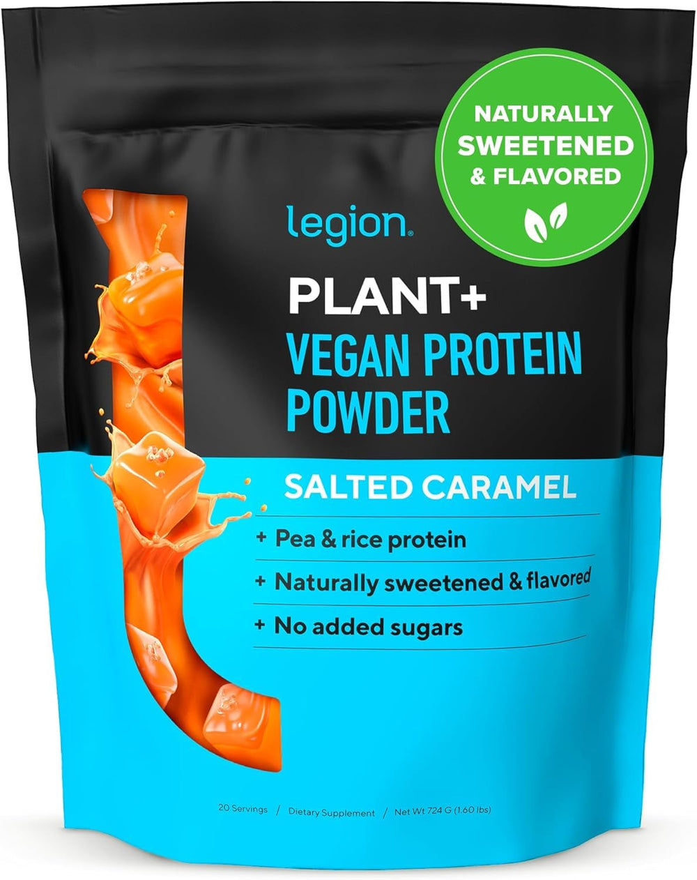 LEGION Plant+ Protein tub front showing convenient dairy-free protein for workouts