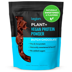 LEGION Plant+ Chocolate bottle with clean label, plant-based protein benefits