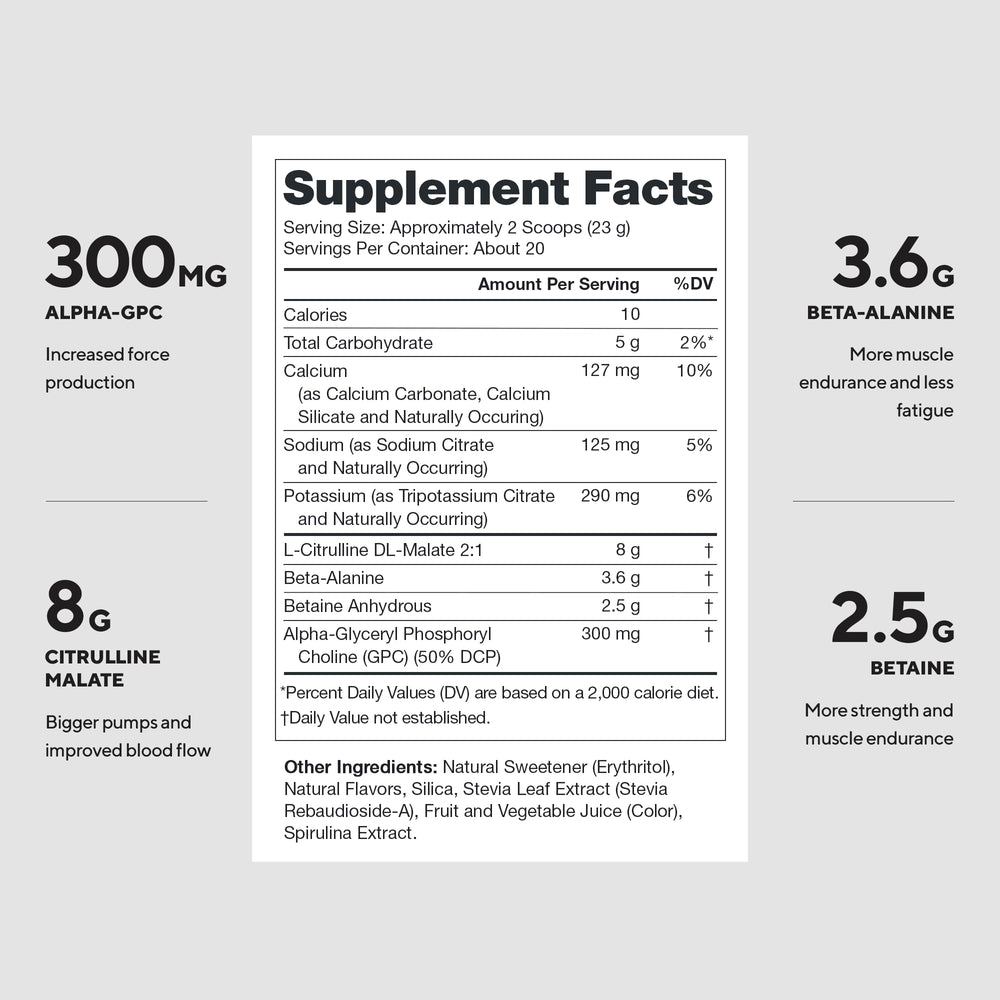 LEGION Pulse bottle back label with transparent ingredients and dosing