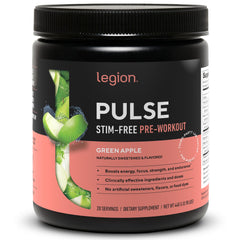 LEGION Pulse pre-workout bottle shows a stimulant-free option for steady workout energy.