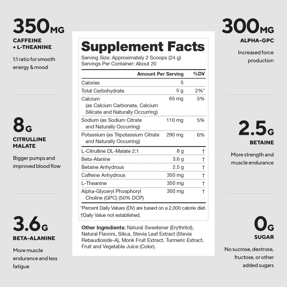 LEGION Pulse preworkout label ingredients, showing transparent formulation.