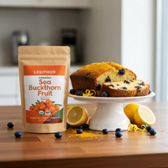 Lekithos Sea Buckthorn Powder blended into a smoothie for vitamin boost