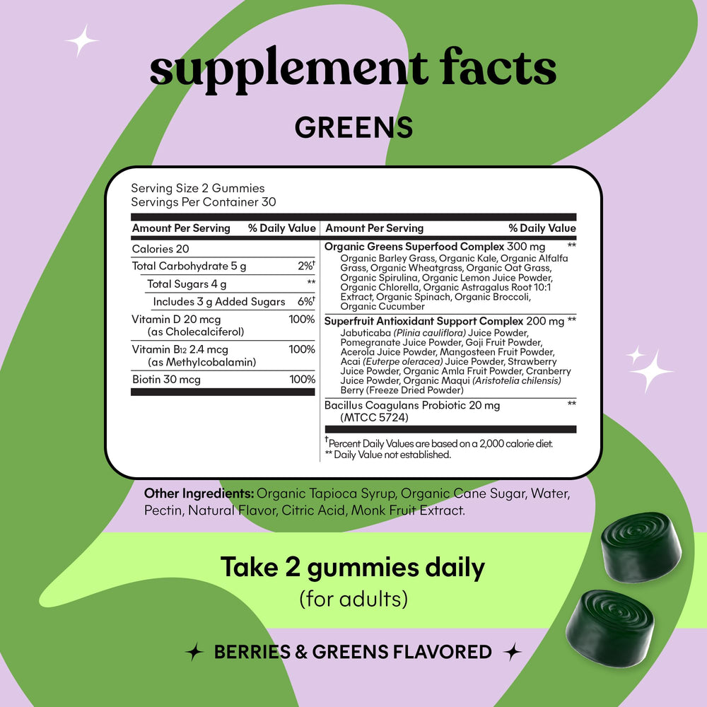 Lemme Greens Gummies serving idea beside a morning smoothie.