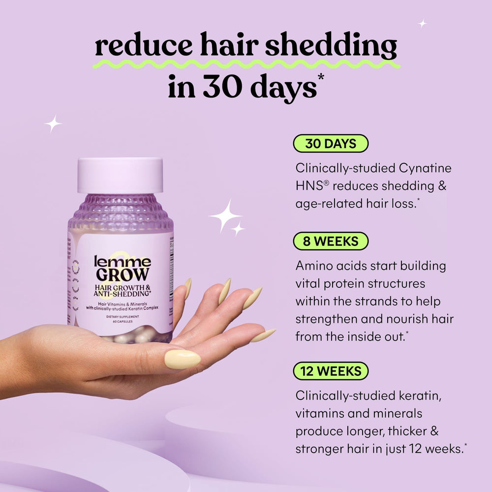 Lemme Grow vitamins and minerals panel supports hair health.