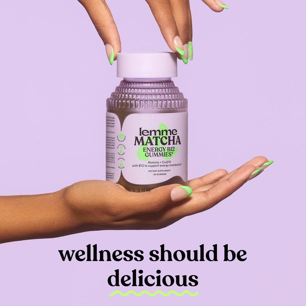 Lemme Matcha Energy Gummies gluten-free label highlights clean, trusted ingredients.