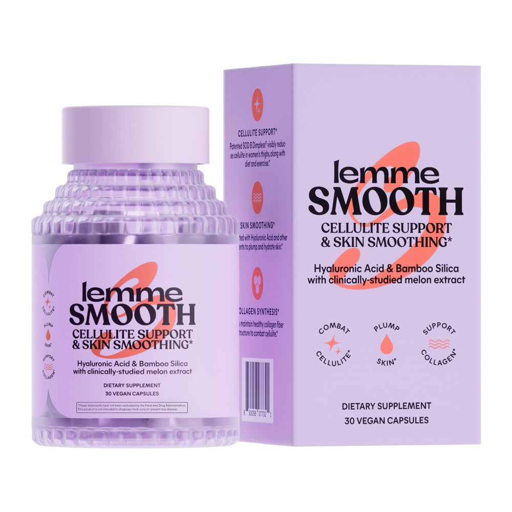 Lemme Smooth anti-cellulite capsules bottle on a counter signaling daily leg smoothing.