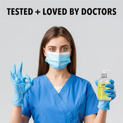 Lemyn Organics daily-use sanitizer shown in hand for fast moisturizing protection.