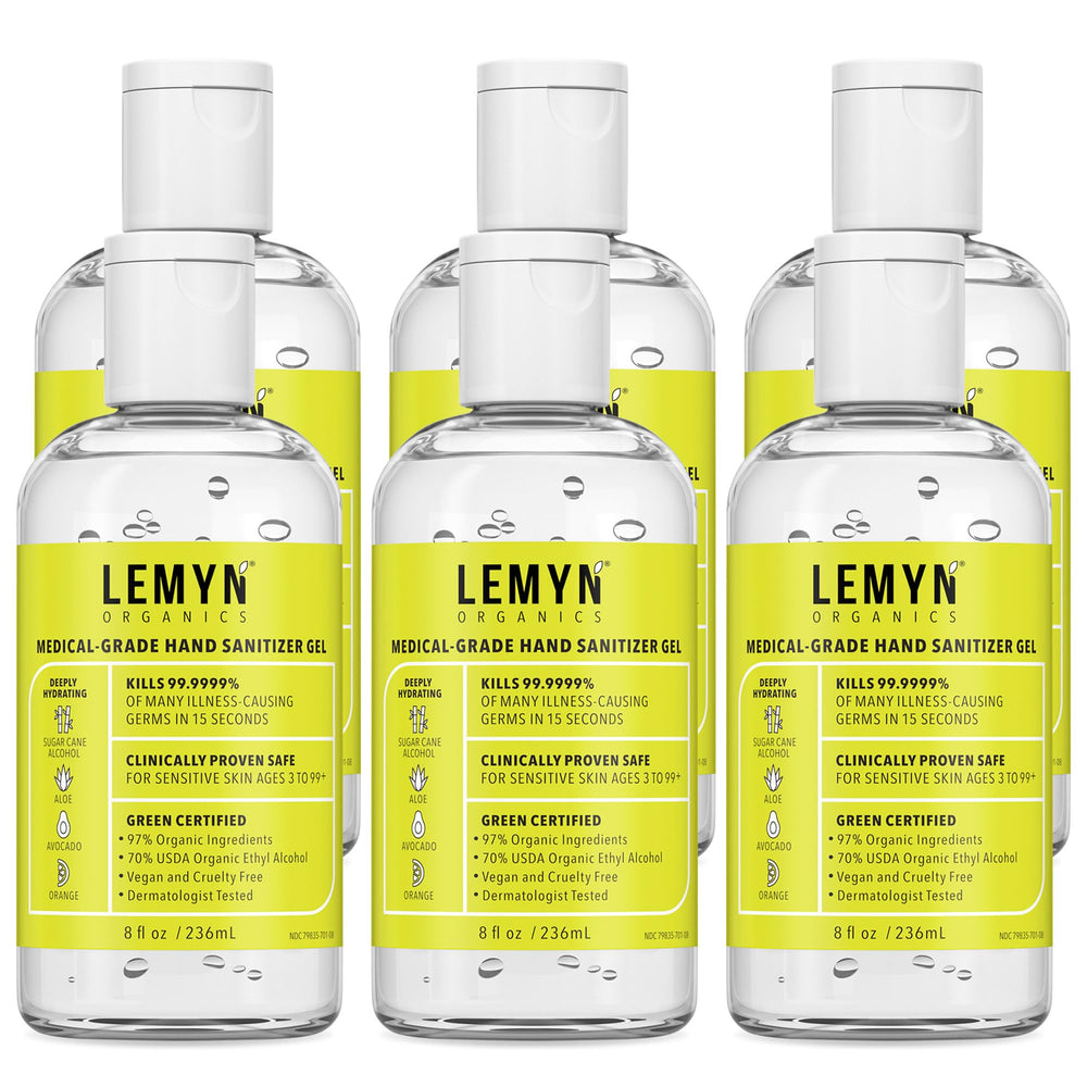 Lemyn Organics hand sanitizer bottle front view highlights 97% organic formula