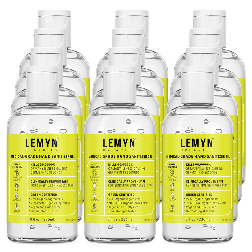 Lemyn Organics Medical Grade Hand Sanitizer Gel bottle front view for quick on-the-go disinfection.