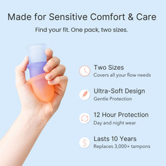 Lena Sensitive Cups large-coral focus, high-capacity for longer wear and heavy flow.