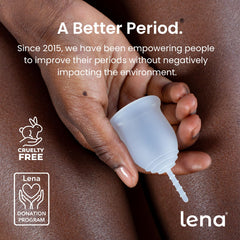 Lena Sensitive Cups 2-pack packaging, ready for trial and reusable use.