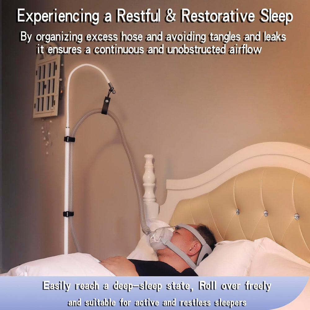 Lerboai CPAP hose holder swingarms rotate 360 degrees for flexible routing.
