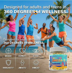 Close-up of orange gummy emphasizing DHA-rich formula for focus and mood