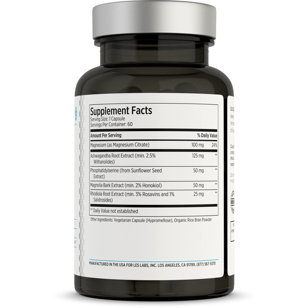 LES Labs Cortisol Health capsules closeup highlighting capsule texture and calm focus potential