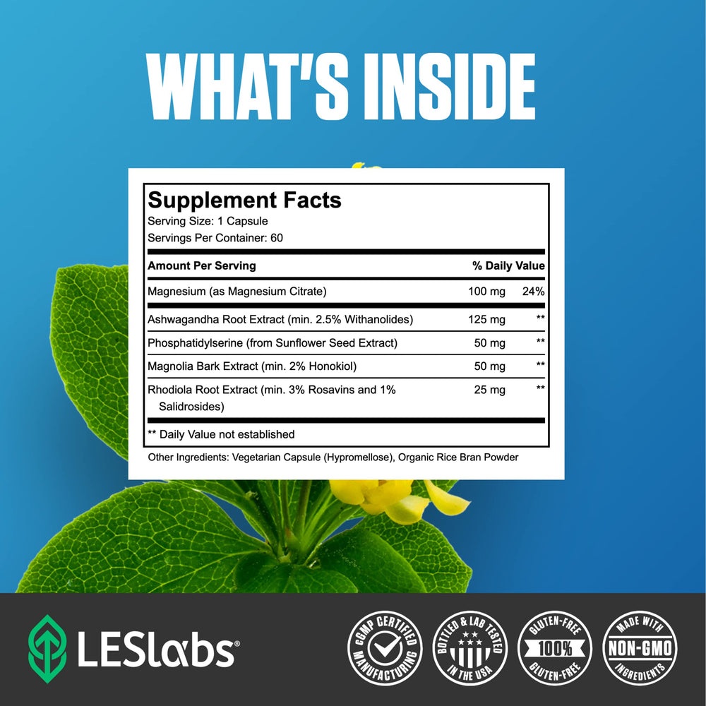 LES Labs Cortisol Health magnolia bark capsule closeup suggesting calming support