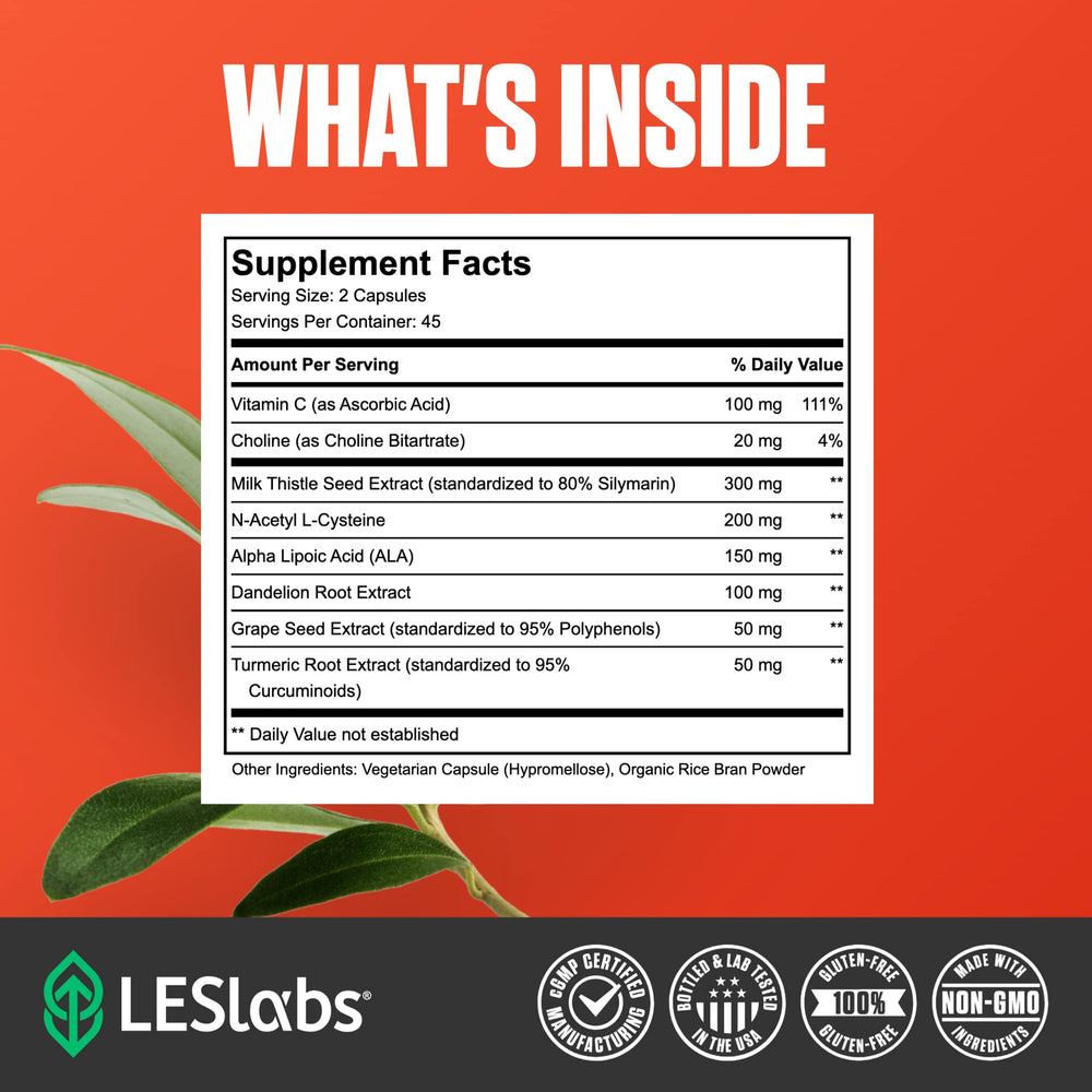 LES Labs Liver Support bottle pour demonstrating convenient daily dosing.
