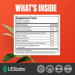 LES Labs Liver Support bottle pour demonstrating convenient daily dosing.