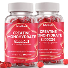Letollhold Creatine Gummies strawberry bottle for convenient daily strength support.