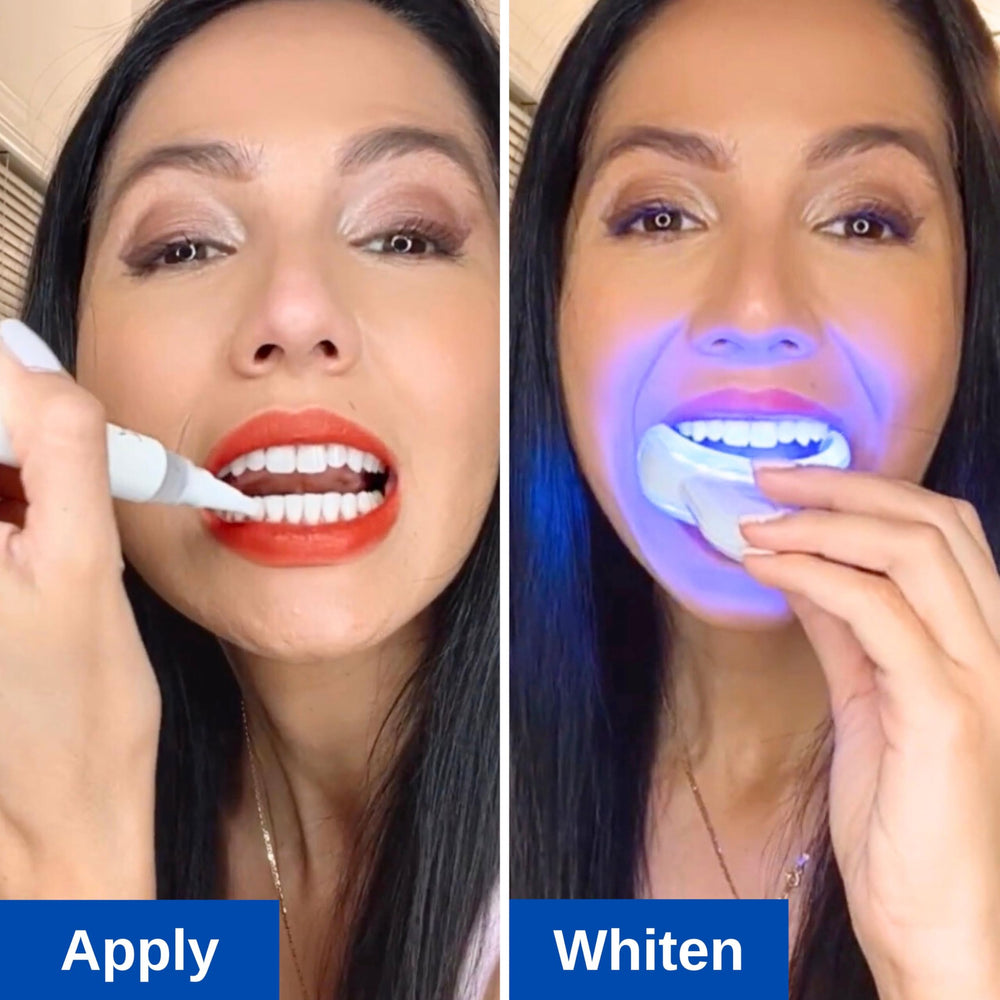 LeVaye' LED mouthpiece with blue light for accelerated whitening during use.