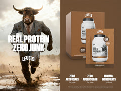 Levels Double Chocolate Whey Scoop - rich flavor for post-workout shakes.