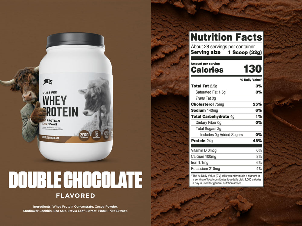 Levels Grass Fed Whey nutrition facts show 24 g protein per serving