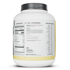 Levels Vanilla Bean Casein with glass of water, ideal post-workout option.
