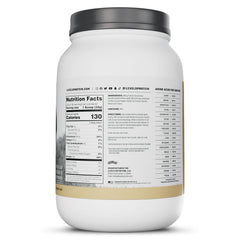 Levels Made in USA badge on whey tub indicates domestic production quality.
