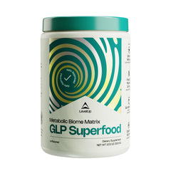 LevelUp GLP bottle pouring, illustrating daily gut health support.